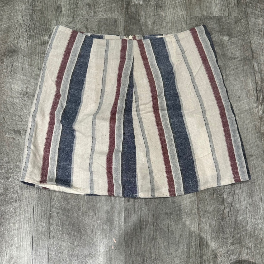 Forever 21 Women Striped Mini Skirt Navy Burgundy Cream Cotton Blend Size Medium